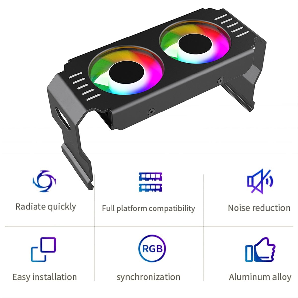 PC Case RAM Memory Module ARGB Cooler DDR3 to DDR5 5V 3Pin PWM 4Pin Light Sync 120mm Dual Fans Cooling Radiator Black