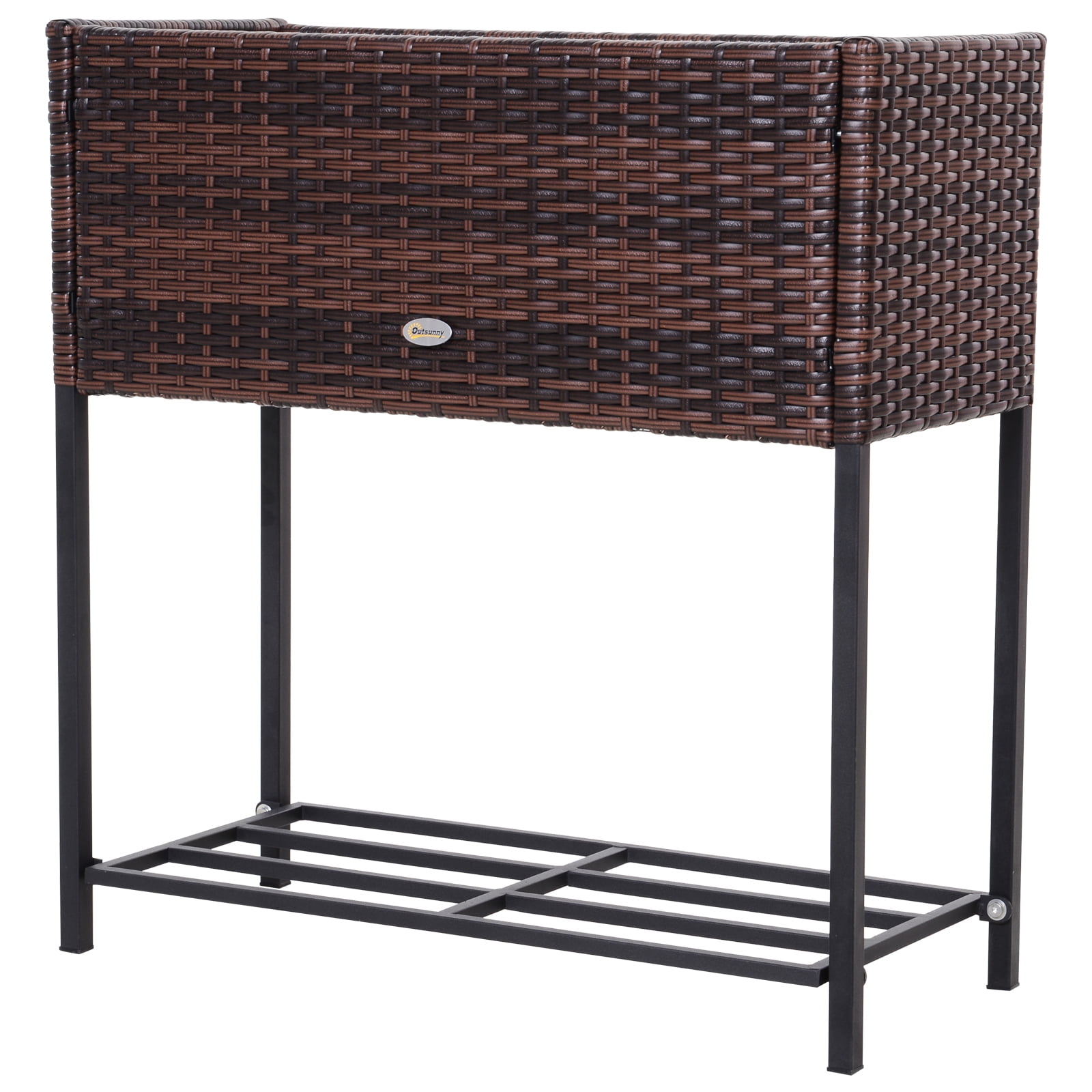 Outsunny Indoor Outdoor Wicker Plant Stand Elevated Rattan ...