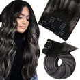 thumbnail image 1 of Moresoo Extensiones de cabello humano real con clip Ombre negro a gris plateado Remy Clip en extensiones de cabello humano Balayage negro y plata Clip en extensiones de cabello cabeza completa 16 pulg, 1 of 2