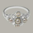thumbnail image 5 of LBG British Made Real Solid 10k White Gold Cultured Pearl & Diamond Womens Engagement Ring - 33 size options - Size 6.25, 5 of 6