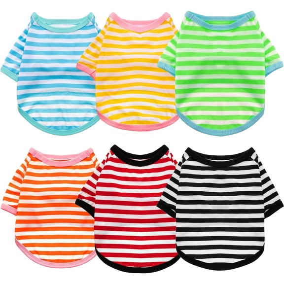 Lanola 6 Pieces Dog T-Shirt Striped Cotton Breathable Spring Summer Pet Apparel Colorful Soft Puppy Sweatshirt Clothes for Small to Medium Dogs Puppy