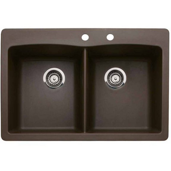 Blanco 441285-2 Diamond 22" X 33" Double-Basin Granite Drop-In Or Undermount 2-Hole Residential Kitchen Sink, Available in Various Colors