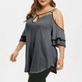 thumbnail image 3 of Timegard Plus Size Tops for Women Keyhole Neck Cold Shoulder Ruffle 1/2 Sleeve Comfy Tee Casual Tunic Tops, 3 of 7