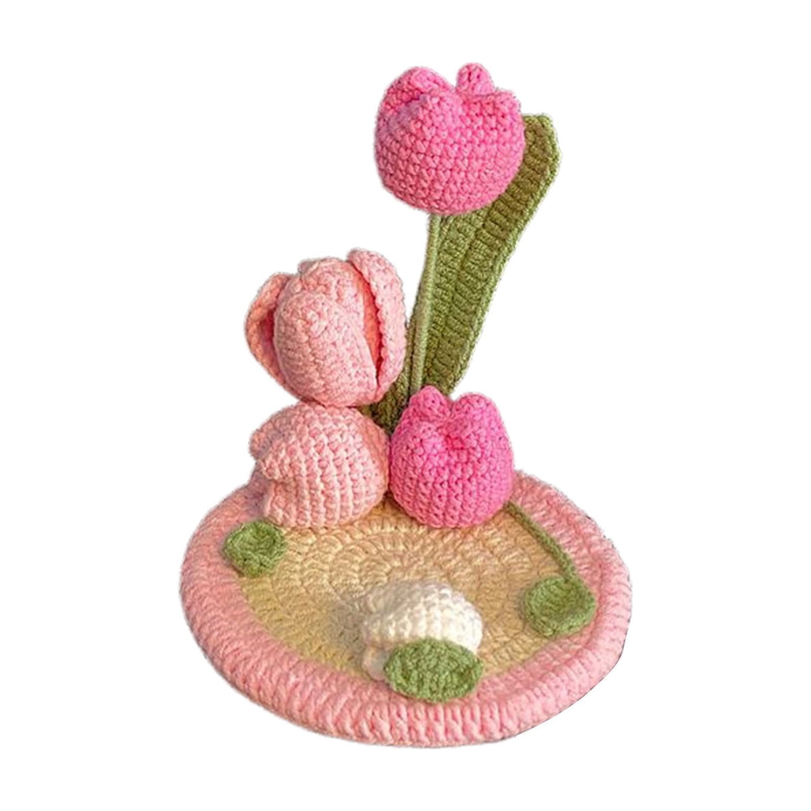 AURIGATE Handmade Crochet Tulip Flower Phone Stand, 5.12 Inch Cotton Cute Floral Phone Holder for Desk Home Office Decor