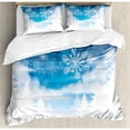 thumbnail image 3 of Ambesonne Winter Christmas Trees Setting with Snowflakes and Stars New Year Graphic Image Duvet Cover Set, 3 of 3
