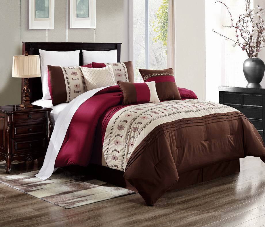 Laney 7 Piece Comforter Set Cotton Touch Oversized Embroidered Bedding Taupe 