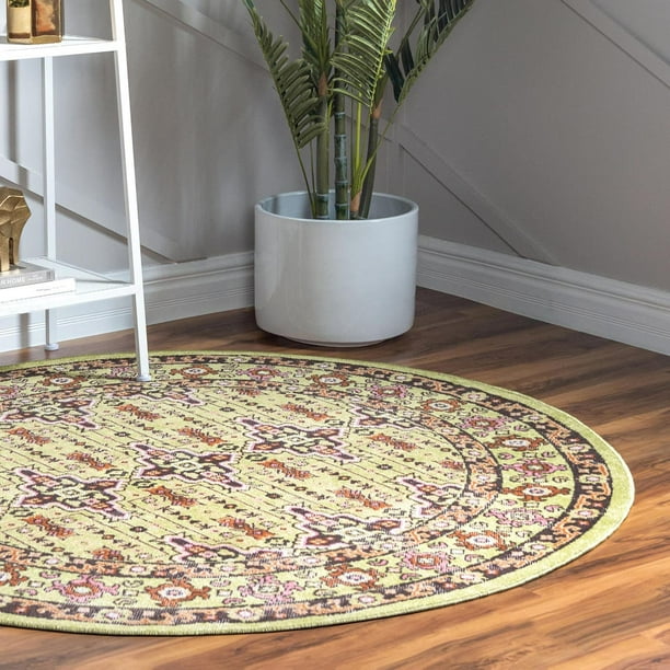 Lucerne Collection Round Rug ‚Äì 5 Ft Round Green LowPile Rug