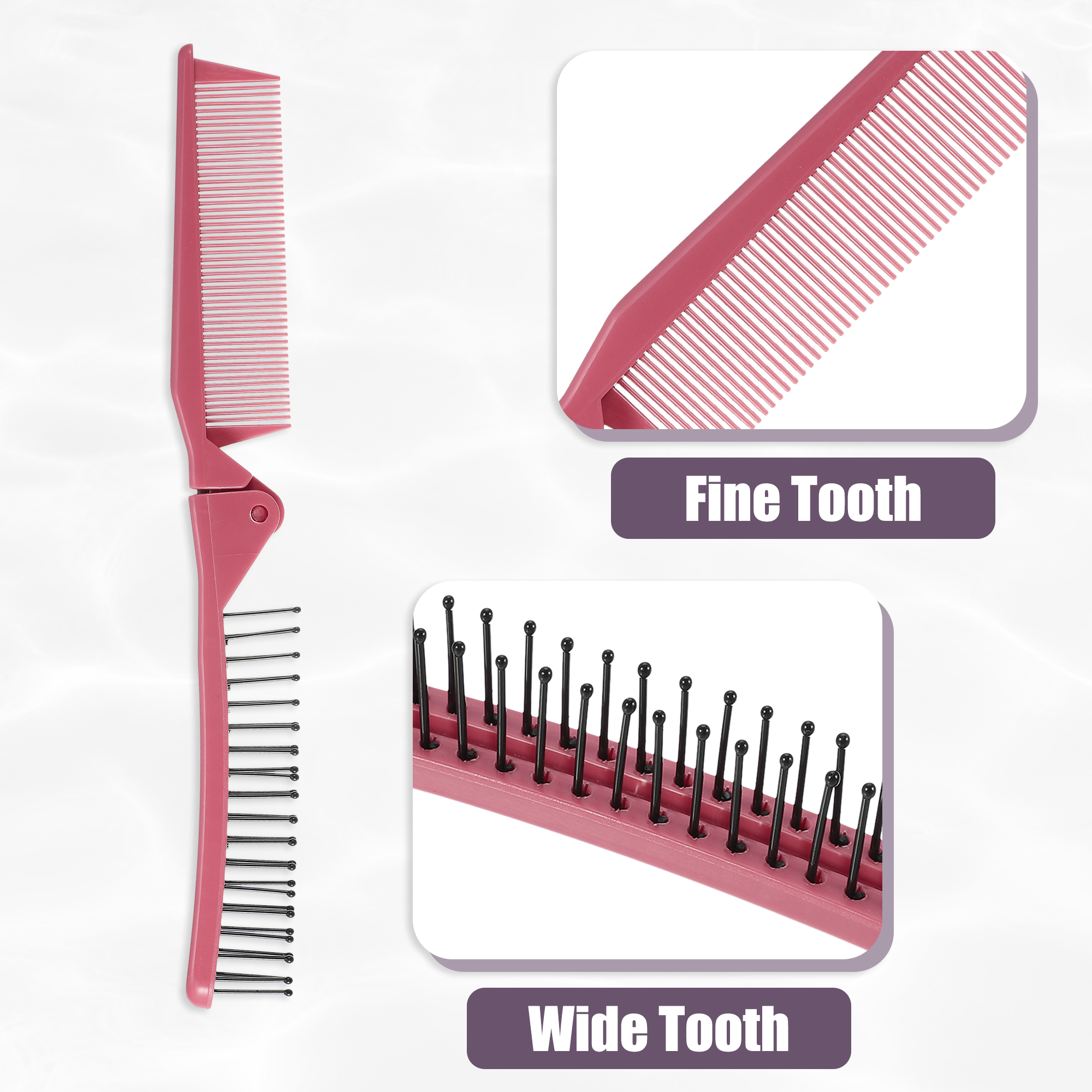 Unique Bargains 1Pc Folding Hair Comb Travel Mini for Curly Wet Dry Long Hair Dark Pink