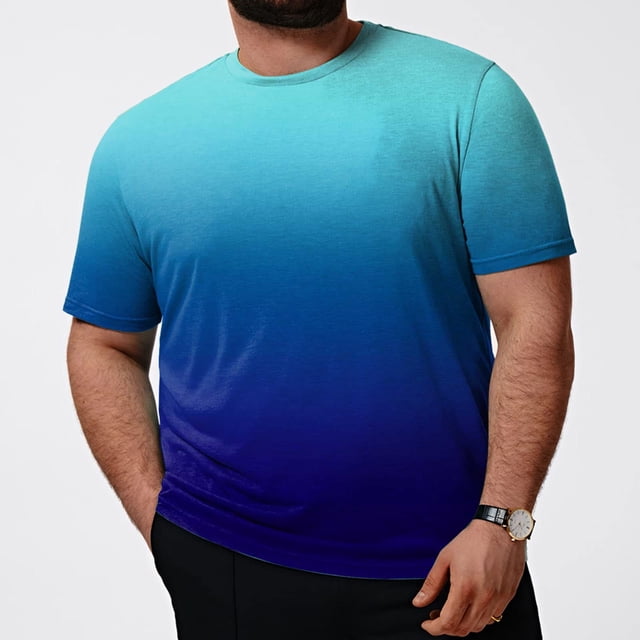 Tops para hombre, blusas y camisas de manga corta con cuello redondo para hombre, blusa informal grande con cuello redondo y manga corta degradada, blusa de poliéster para hombre