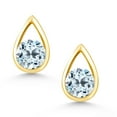 thumbnail image 2 of Gem Stone King 18K Yellow Gold Plated Silver Sky Blue Topaz Teardrop Stud Earrings for Women Men (1.40 Cttw, Gemstone November Birthstone, Round 5MM), 2 of 4