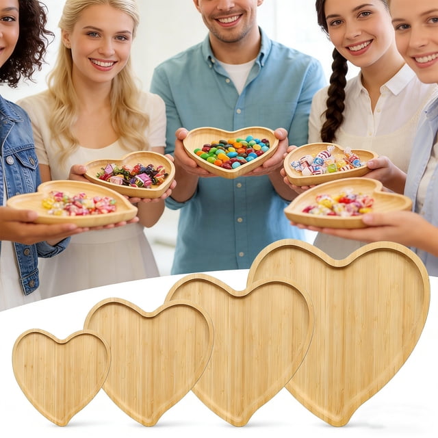 Bandeja de nueces de madera maciza en forma de corazón – bandeja romántica para servir fruta, postre, mesa de centro o decoración de dormitorio, regalo rústico de San Valentín, fácil de limpiar