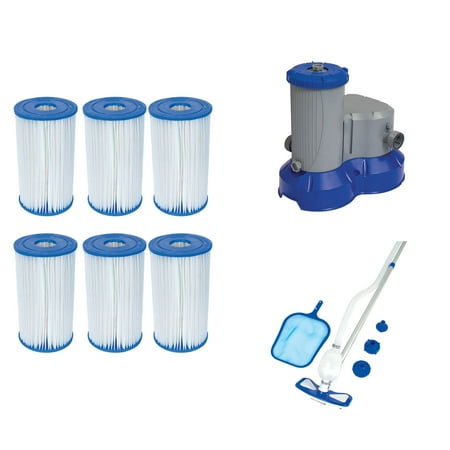 Bestway Cartridge Type IV or B (6 Pack) + Pool Filter Pump + Pool Cleaning (Best Way To Clean Shower Glass Screen)