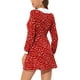 thumbnail image 3 of Vestido de manga larga con cuello Peter Pan en contraste floral, por encima de la rodilla, M rojo para mujeres Inspire Chic, 3 of 5