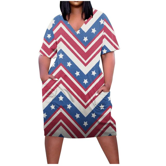 Birdeem Robe Décontractée à Manches Courtes Imprimée Col en V Ample Grande Taille pour Femmes