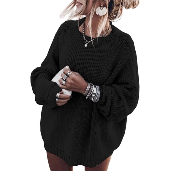 Women'S Oversized Sweaters Batwing Sleeve Mock Neck Jumper Tops Chunky Knit Pullover Sweater Black M