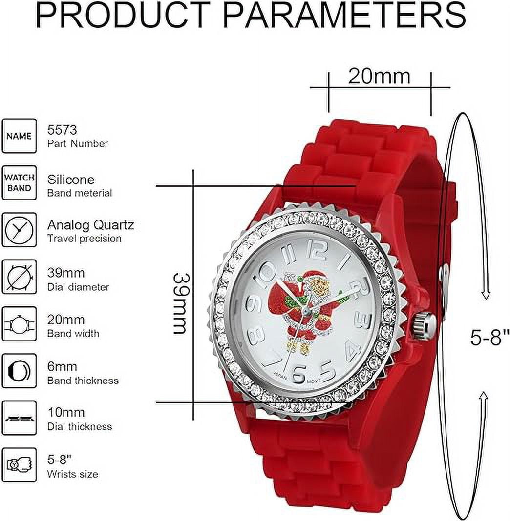 Blekon Christmas Tree Women Watch Crystals Studded Alloy Case Silicone Strap White Dial Santa Claus Analog Watches
