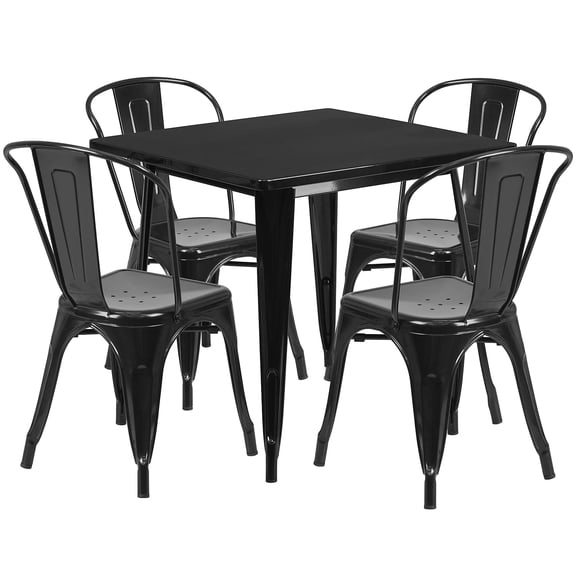 Bowery Hill 5 Piece Square Metal Dining Set in Black