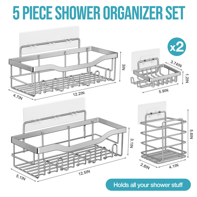 DILEASIR Shower Caddy Shower Organizer Set 5Pack Shower Shelf Adhesive  Shower Shelves for Inside Shower with Soap Caddy Toothbrush Holder,  Stainless