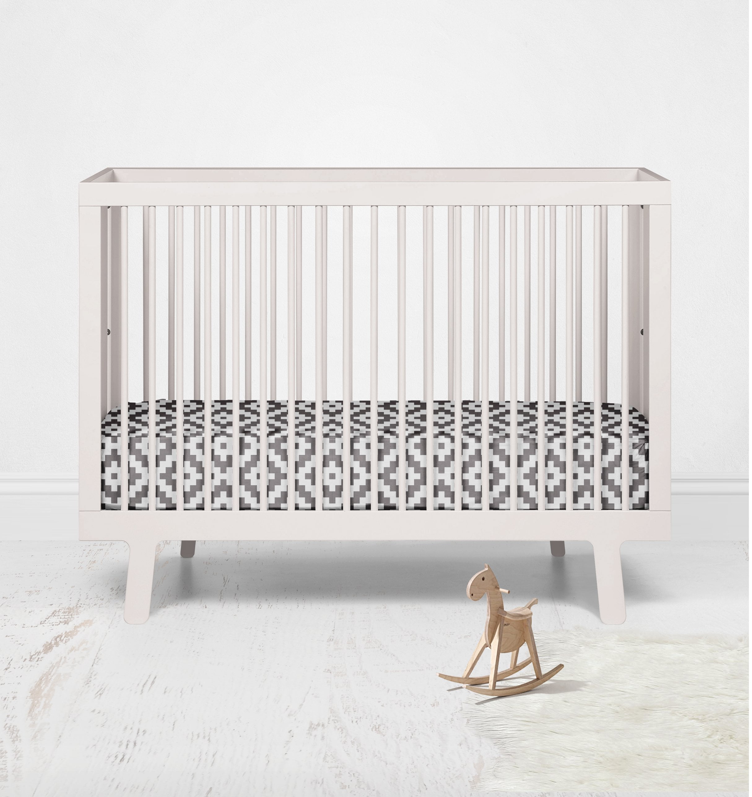 Bacati - Crib or Toddler Bed Fitted Sheet, Aztec Love Grey