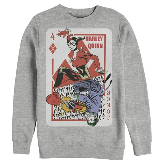 Men's Batman Harley Quinn Joker Poker Card Sweatshirt Athletic Heather Small