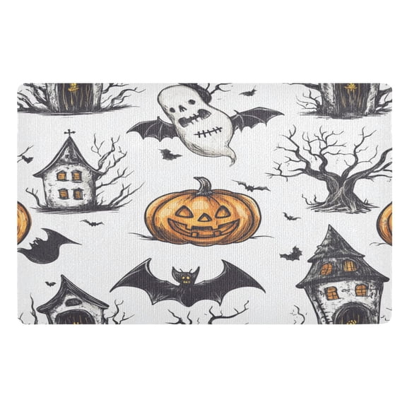 32x20 Inch Doormat Indoor Entrance Mat Entrance Welcome Mat Outdoor Mats for Front Door Halloween Decorations Pumpkins and Bats