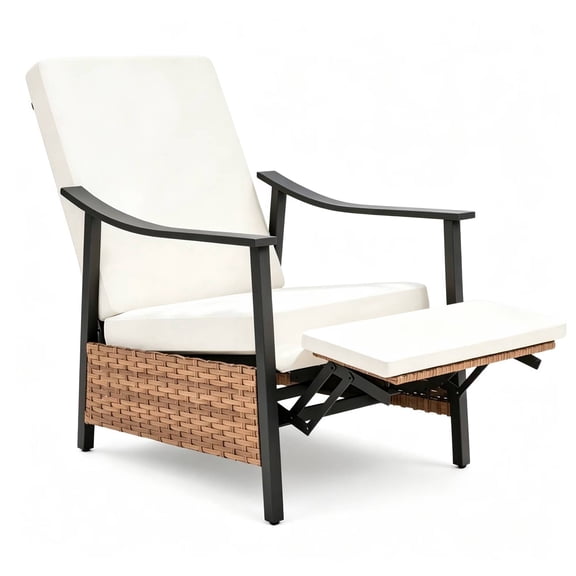 LAUSAINT HOME Outdoor Recliner Chair, Wicker Patio Lounge Chair with Adjustable Backrest & Footrest, Olefin Cushion