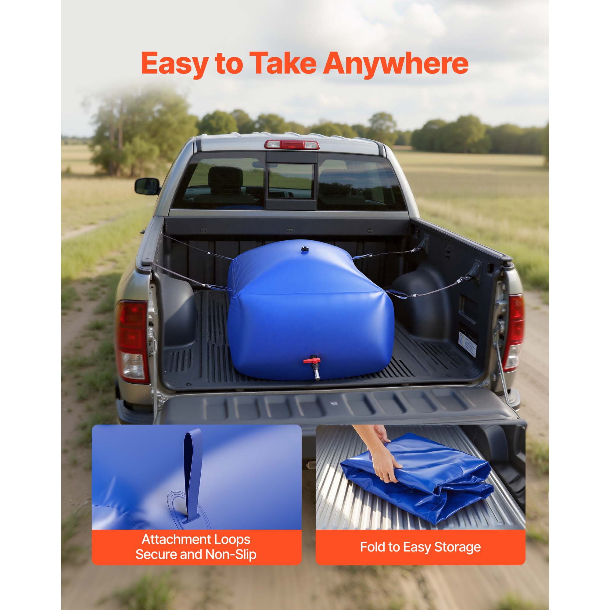 KFFKFF Collapsible Water Storage Bladder, 142.7 Gal Portable Water Tank, Durable 1000D PVC Container, Leak-Resistant Design for Camping, Garden Irrigation, RV, and Emergency Use, Blue