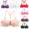 thumbnail image 2 of Wuffmeow Womens Sexy Front Closure Lace Racer Back Push Up Seamless Bra Racerback Bra, 2 of 6