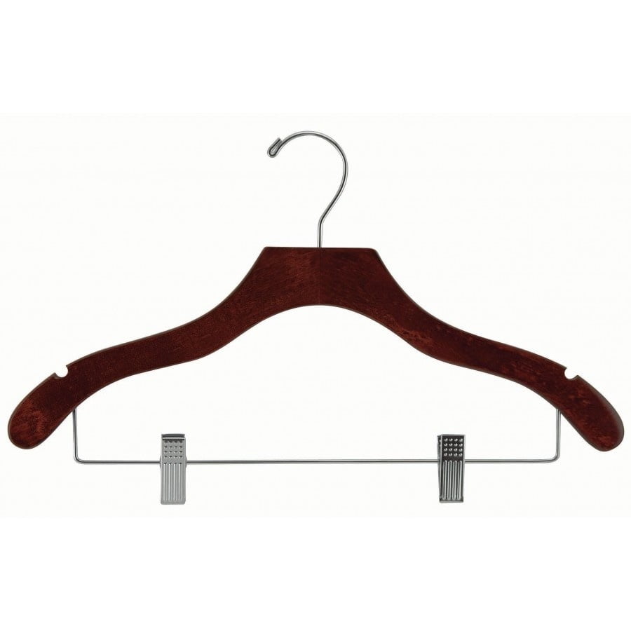 International Innovations Wavy Walnut Suit Hanger with Clips and Notches (Case of 50)
