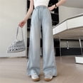 thumbnail image 2 of EnJoCho Girls Denim Jeans Wide Leg High Waist Elastic Waist Side Bow Lightweight Trousers Thin Bottoms Sizes 8-16 Summer Holiday Cute Casual Fashion Daily Wear, 2 of 9