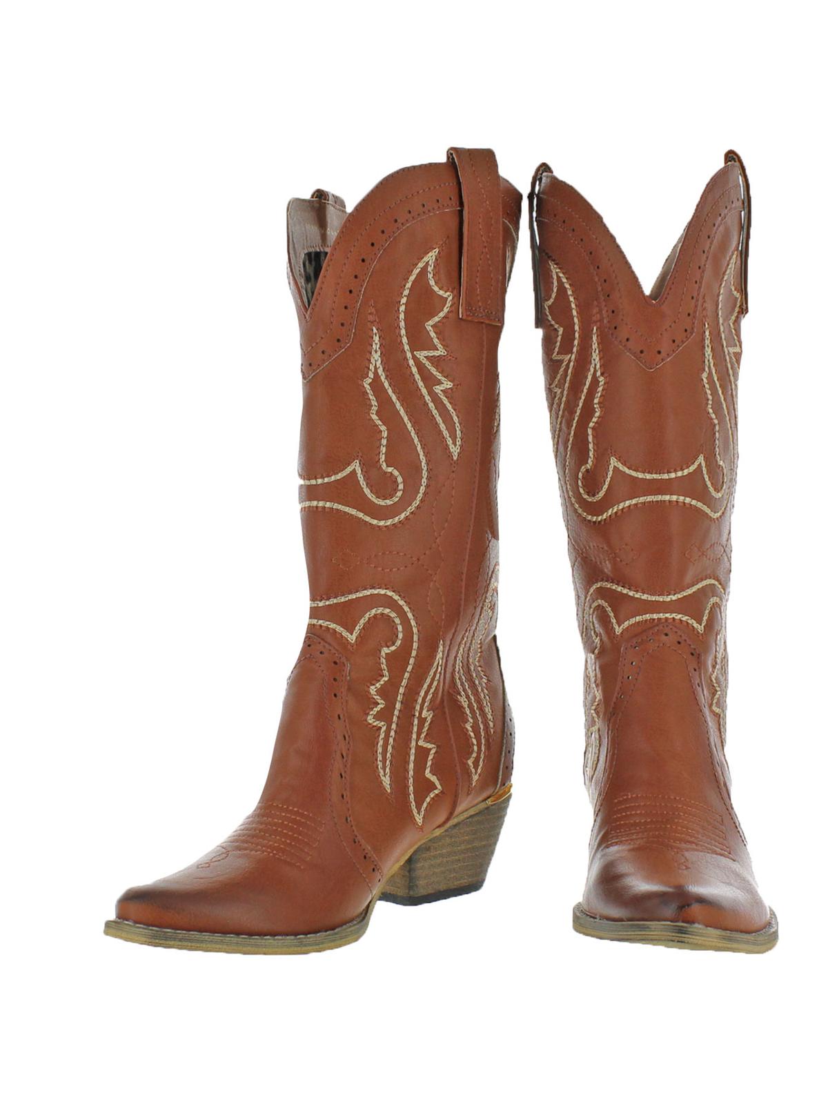 Mid-Calf Western Cowgirl Boots Tan 