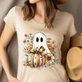 thumbnail image 4 of Ghost Pumpkin Shirt Fall Floral Halloween Tee Cute Autumn Ghost Top , Azalea, Size S, 4 of 6