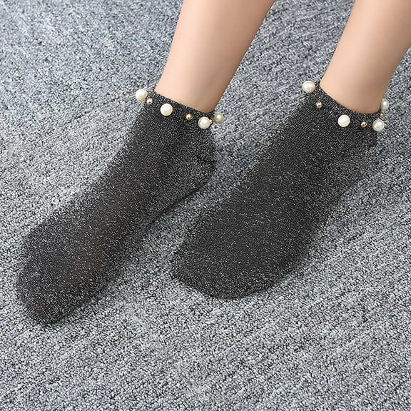 Dyfzdhu Solid Color Low Cut Socks for Women Simple Breathable Trendy Pearl Crew Socks