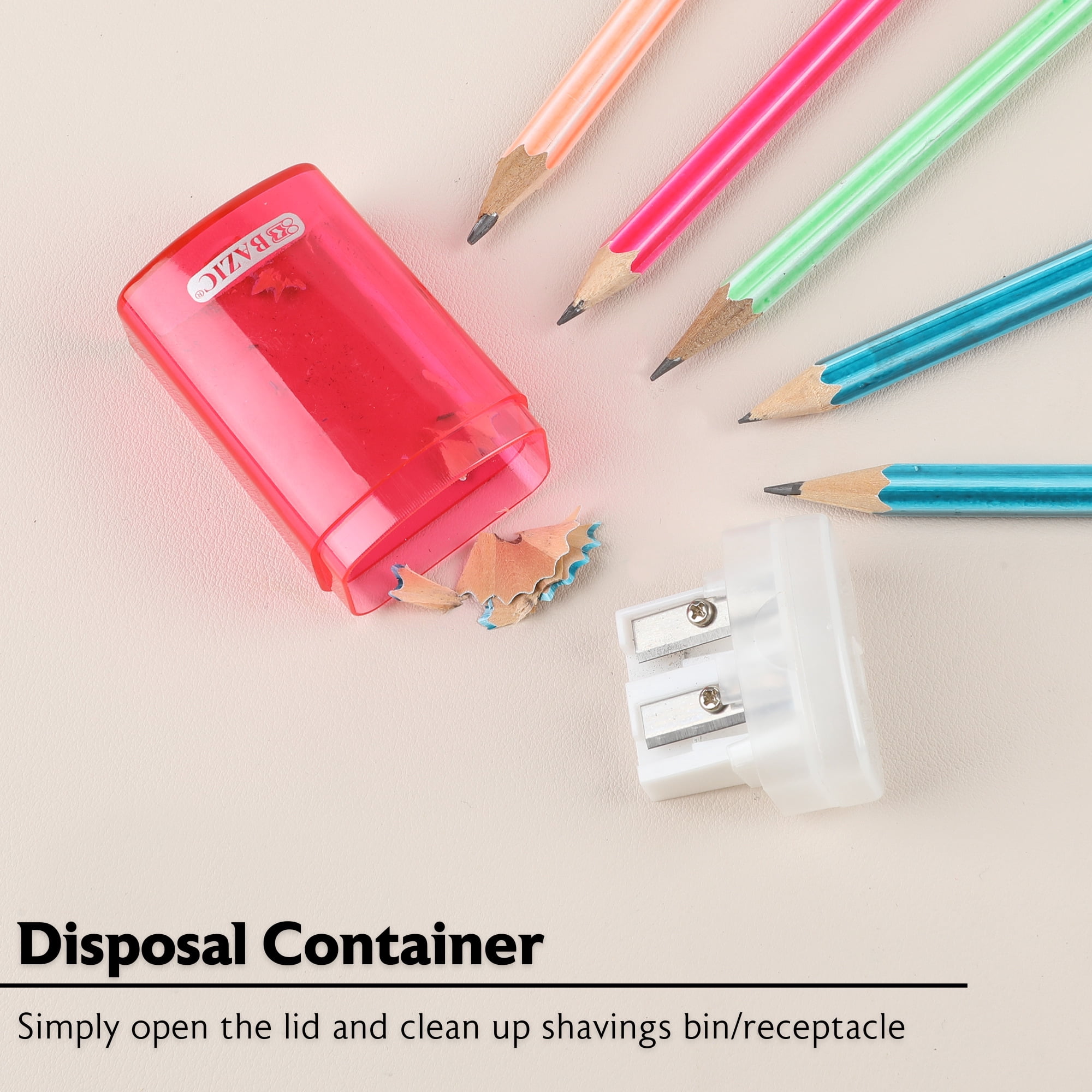 BAZIC Pencil Sharpener Dual Blades w/ Lid & Receptacle, 24-Pack