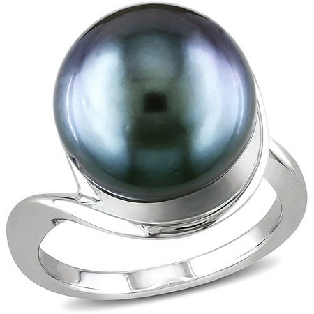 13-13.5mm Black Semi-Baroque Tahitian Pearl Sterling Silver Cocktail Ring