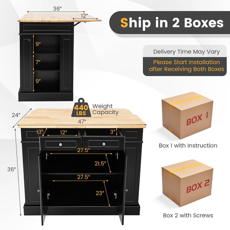 Gymax Large Kitchen Island Dining Table with Storage, Drop Leaf