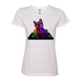 thumbnail image 2 of Neon Retro Rainbow DJ MC Hip Hop Cat | Womens Cat Lover Graphic T-Shirt, White, Small, 2 of 4