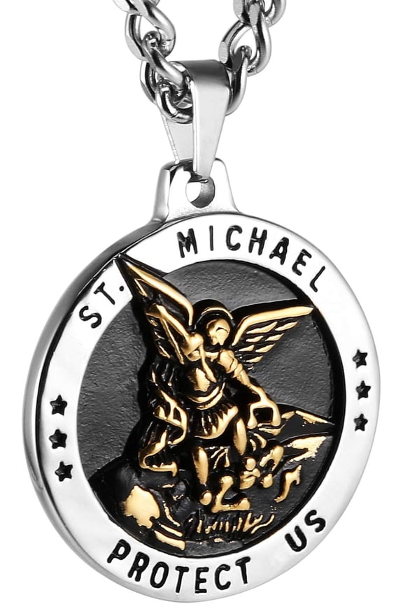 Saint Michael Necklace For Men Stainless Steel Retro Archangel Round Medal Pendant Necklace Jewelry Gift