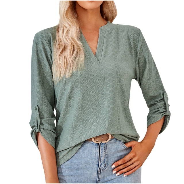 Pompotops T-shirt Mode Femme Col en V Manches Longues Ample en Solde