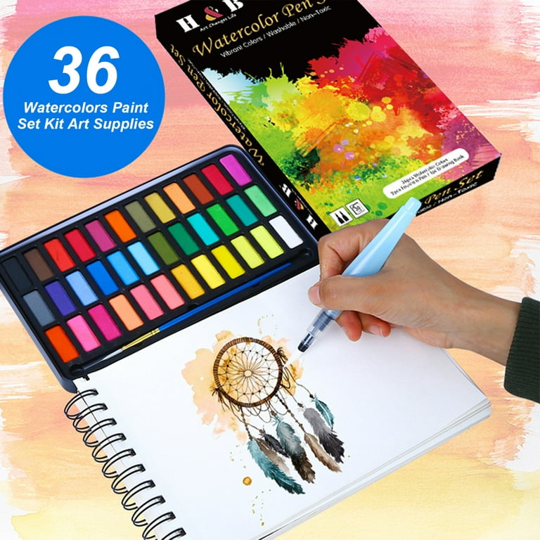 H&B 36 Watercolors Paint Set Kit with 1 * Brush Paintbrush/ 2