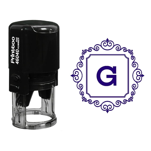 Printtoo Office Stationery Self Inking R-40 Square Swirl Border G Alphabet Monogram Initial Rubber Stamp