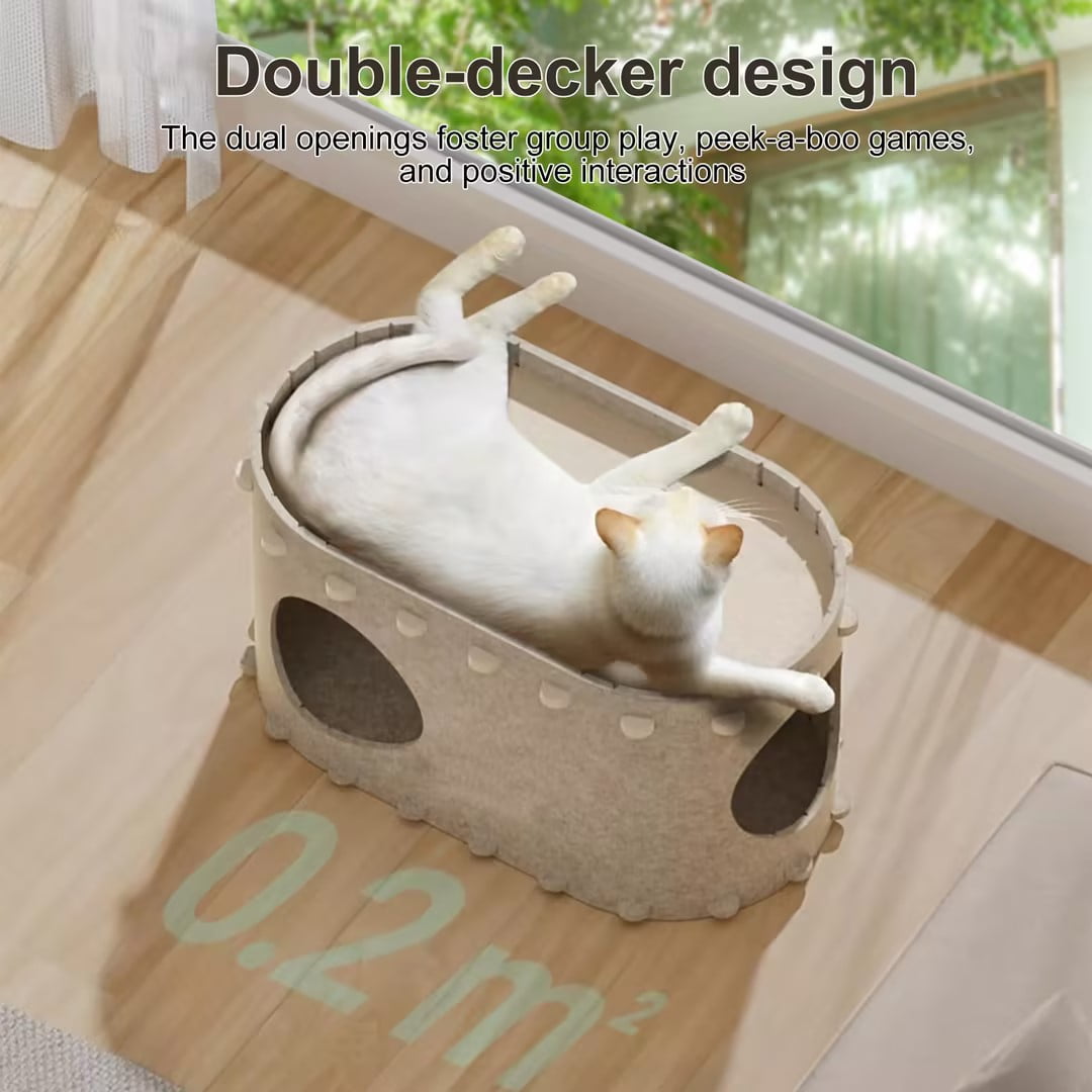 OMCPET Peekaboo Cat Houses for Indoor Pets - Scratch Resistant Felt Kitten Hideaway Bed, Large Cat Bed Cave for 22 LB Cat, 2-in-1 Cat Scratcher House, Foldable Cat Feline Tunnel, 22.8 inches