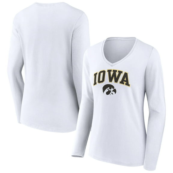 Women's White Iowa Hawkeyes Campus Long Sleeve V-Neck T-Shirt