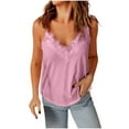 thumbnail image 2 of Htigea Clearanc Women's Satin Camisole Lace Satin Pajama Tank Tops V Neck Soft Spaghetti Strap Loose Sleepwear Pink,S, 2 of 6