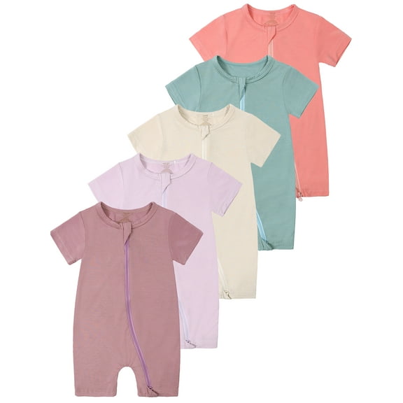 SXIMEE Unisex Baby Buttery-Soft Short Sleeve Romper with Bamboo Viscose Made, 2 Way Zipper Sleeper Pajamas