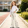 thumbnail image 3 of LUGOGNE Girls Flare Pants Star Print High Waist Button Fly Bell Bottom Pants Kids Clothing with Pockets Khaki,Size 8, 3 of 8