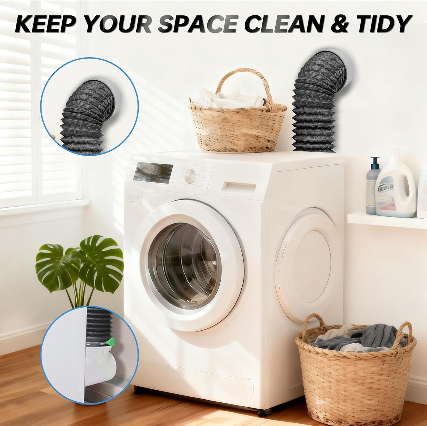8FT Dryer Vent Hose for Tight Space, Indoor Dryer Hose Vent Kit with 6-Layer Duct Hose, 90 Degree Dryer Vent Elbow with Rubber Seal Connectors,Heat Resistant Dryer Exhaust Pipe,Easy Installation