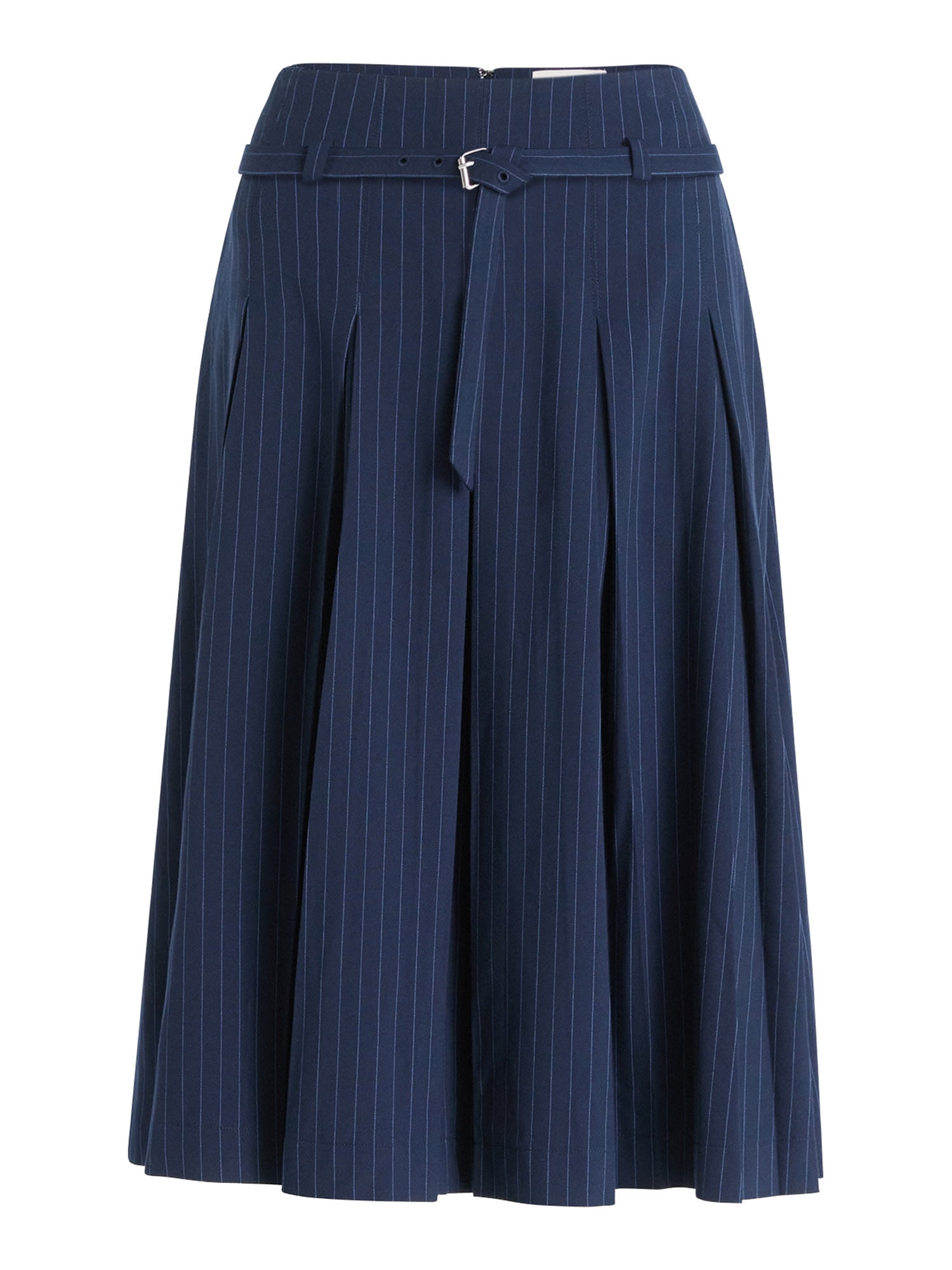 Free Assembly Women's Belted Pleated Pinstripe Midi Skirt
