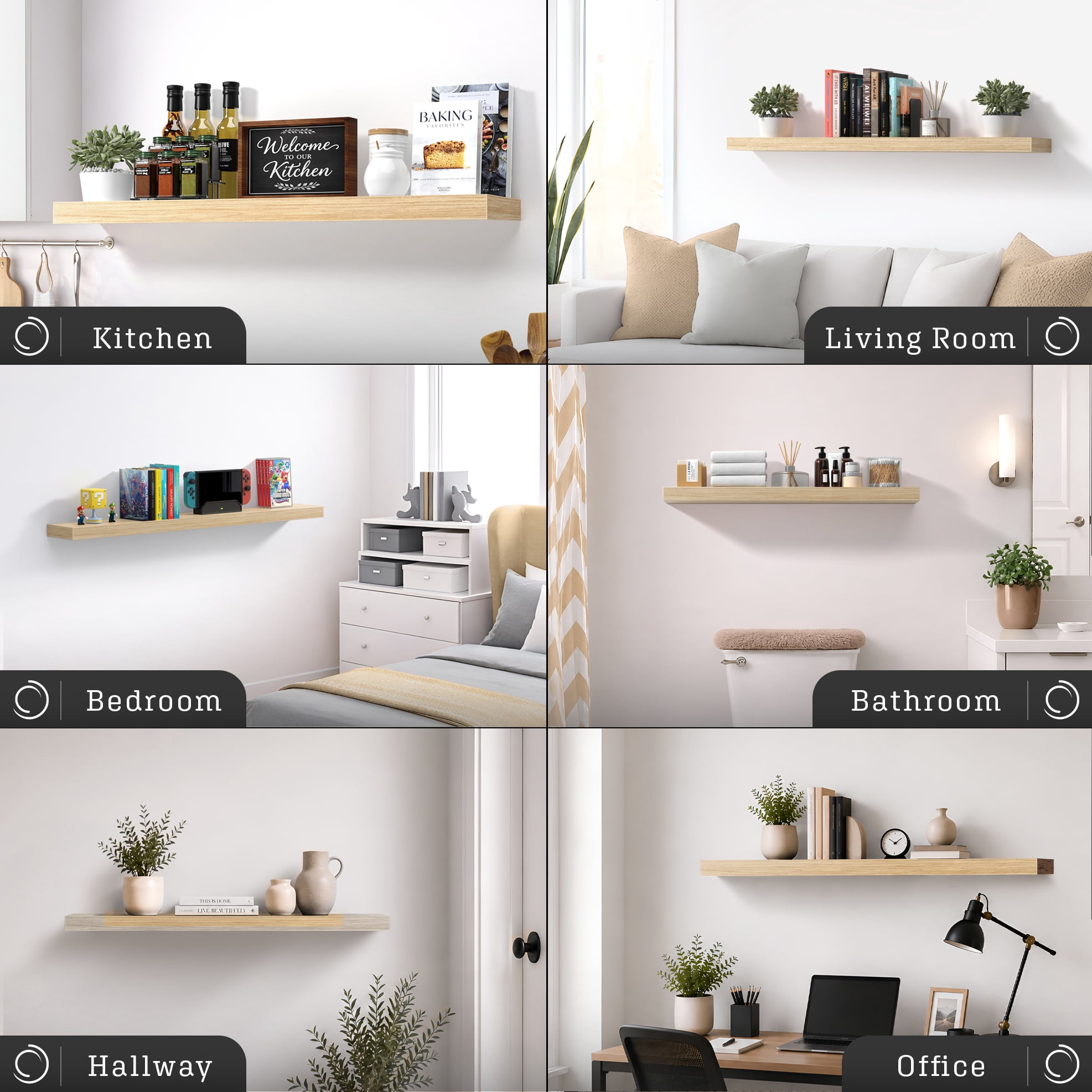 Sorbus 47" Floating Wall Shelf, Maplewood, Invisible Brackets, Bathroom, Bedroom & Home Decor