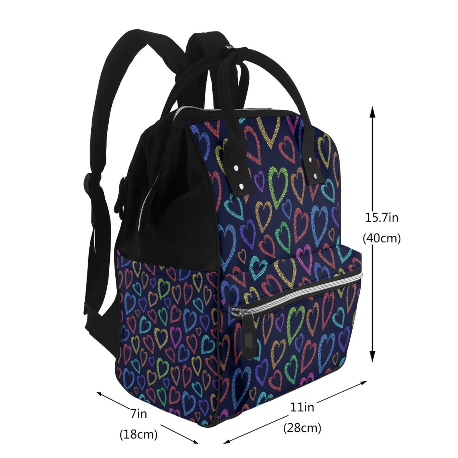 Ratiio Colored Hearts Mummy Backpack - Waterproof Twill Canvas, Large Capacity Diaper Bag with Multiple Pockets and Adjustable Straps